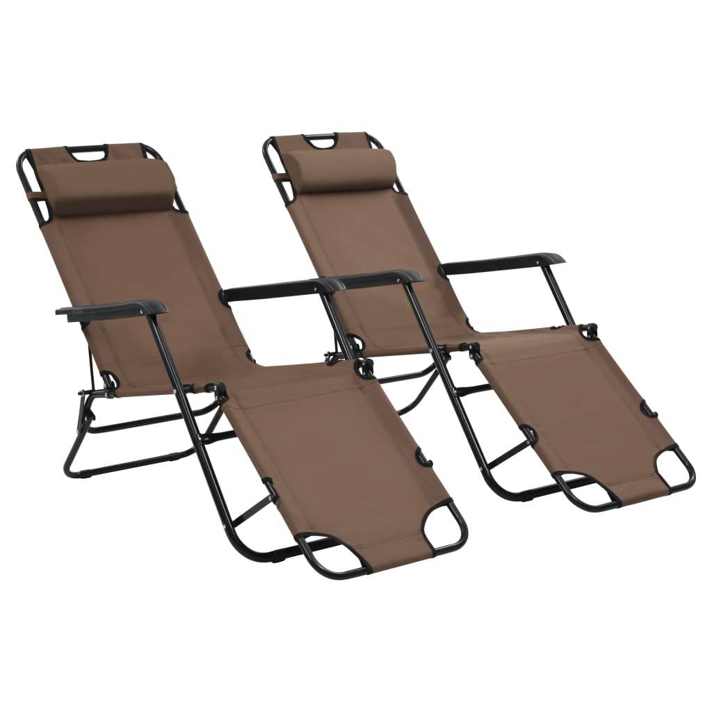 Helloshop26 - Chaises longues pliables 2 pièces avec repose-pied acier marron - Image 1