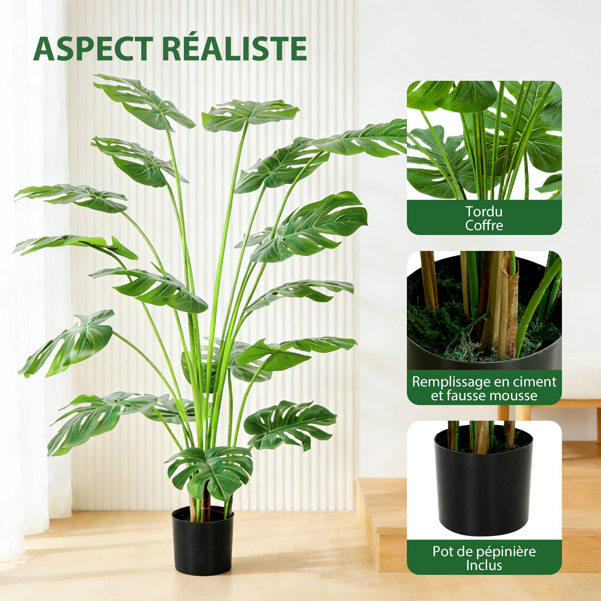 Plante artificielle arbre artificiel monstera deliciosa avec pot inclus hauteur 150 cm intérieure vert - Image 6