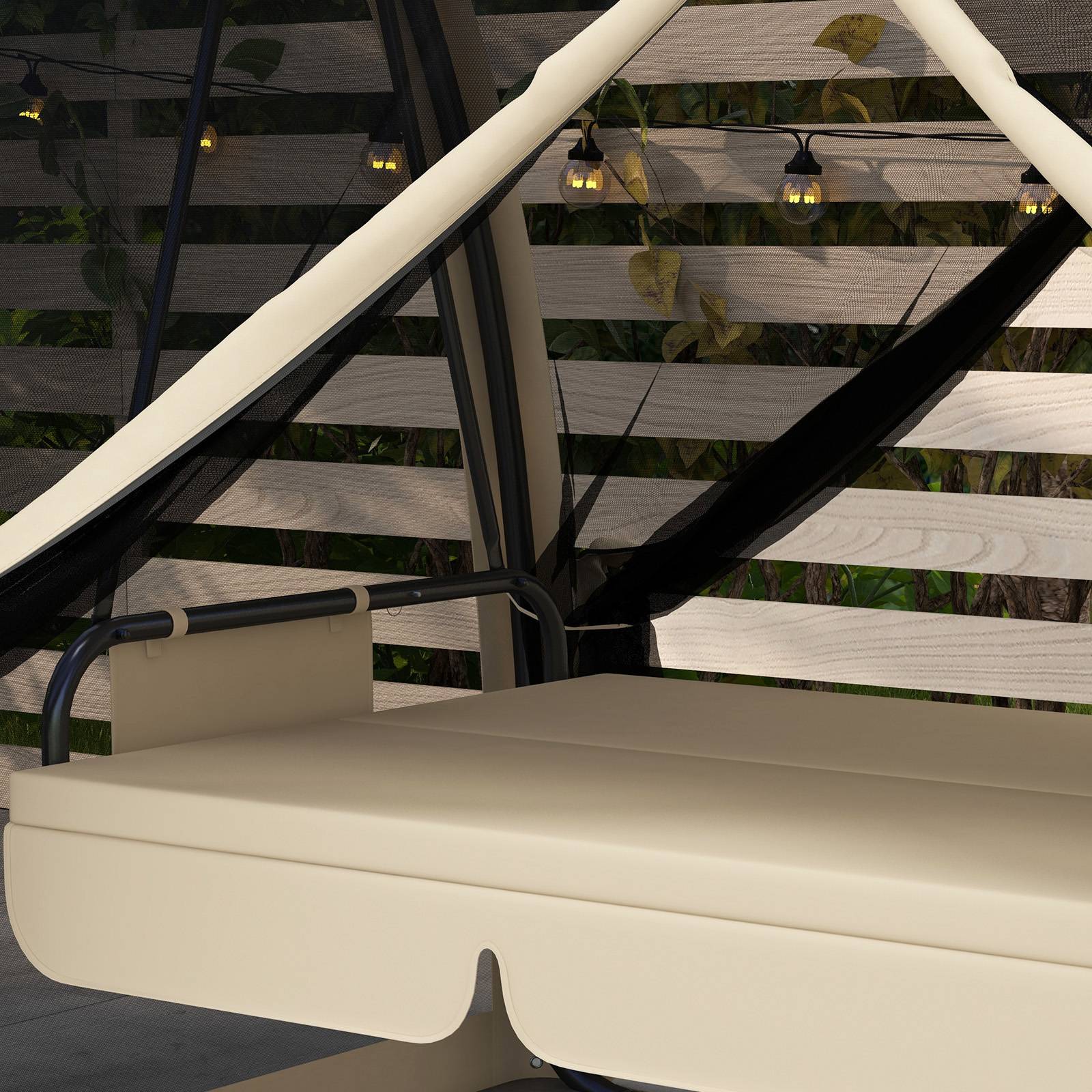 Balancelle de jardin 3 places Métal pour patio Fonction lit et moustiquaire 240x140x197 Café - ComfortXL Outdoor Living - Image 10