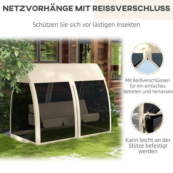 Balancelle de jardin 3 places Métal pour patio Fonction lit et moustiquaire 240x140x197 Café - ComfortXL Outdoor Living - Image 7