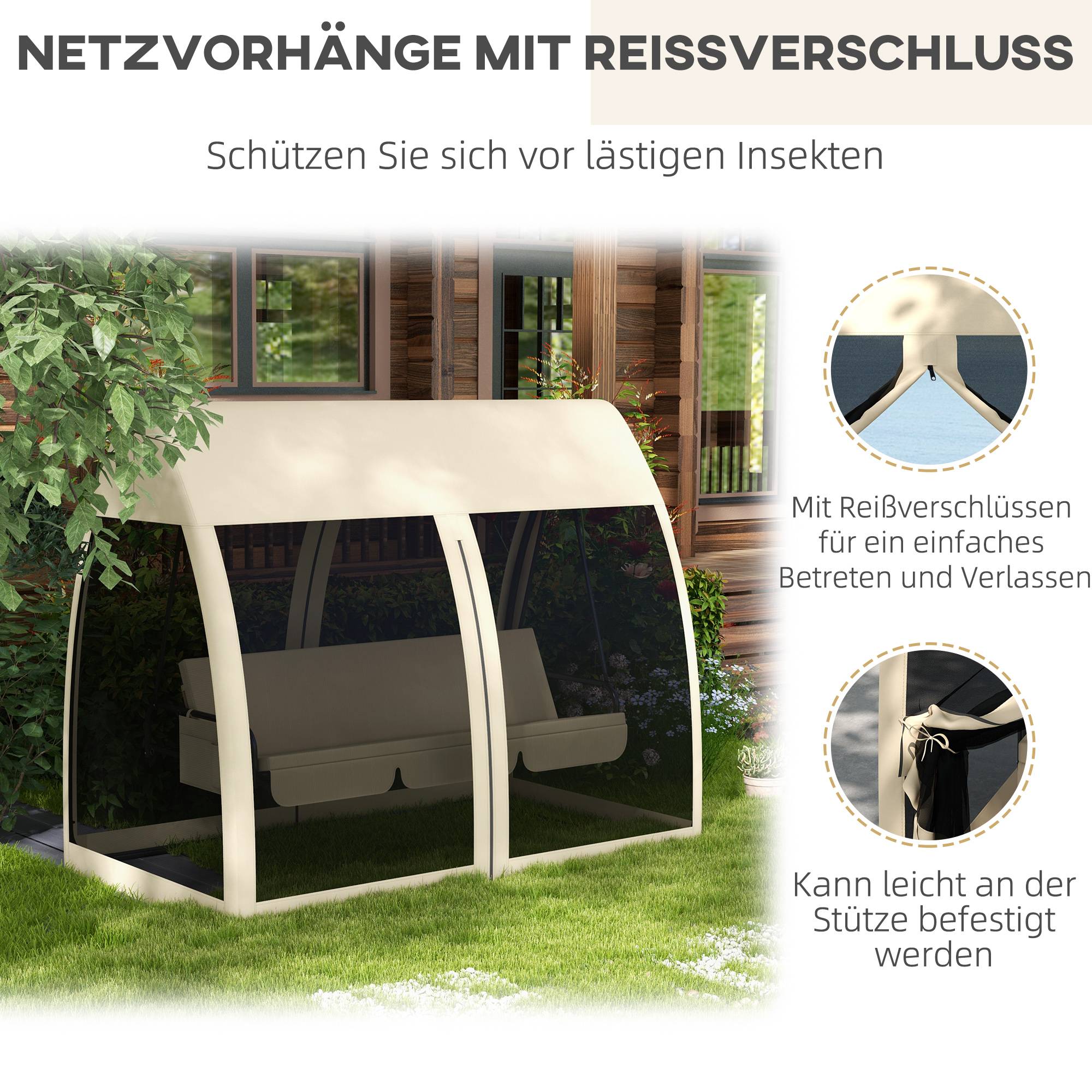 Balancelle de jardin 3 places Métal pour patio Fonction lit et moustiquaire 240x140x197 Café - ComfortXL Outdoor Living - Image 7