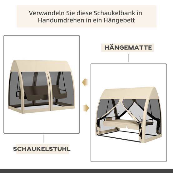 Balancelle de jardin 3 places Métal pour patio Fonction lit et moustiquaire 240x140x197 Café - ComfortXL Outdoor Living - Image 6