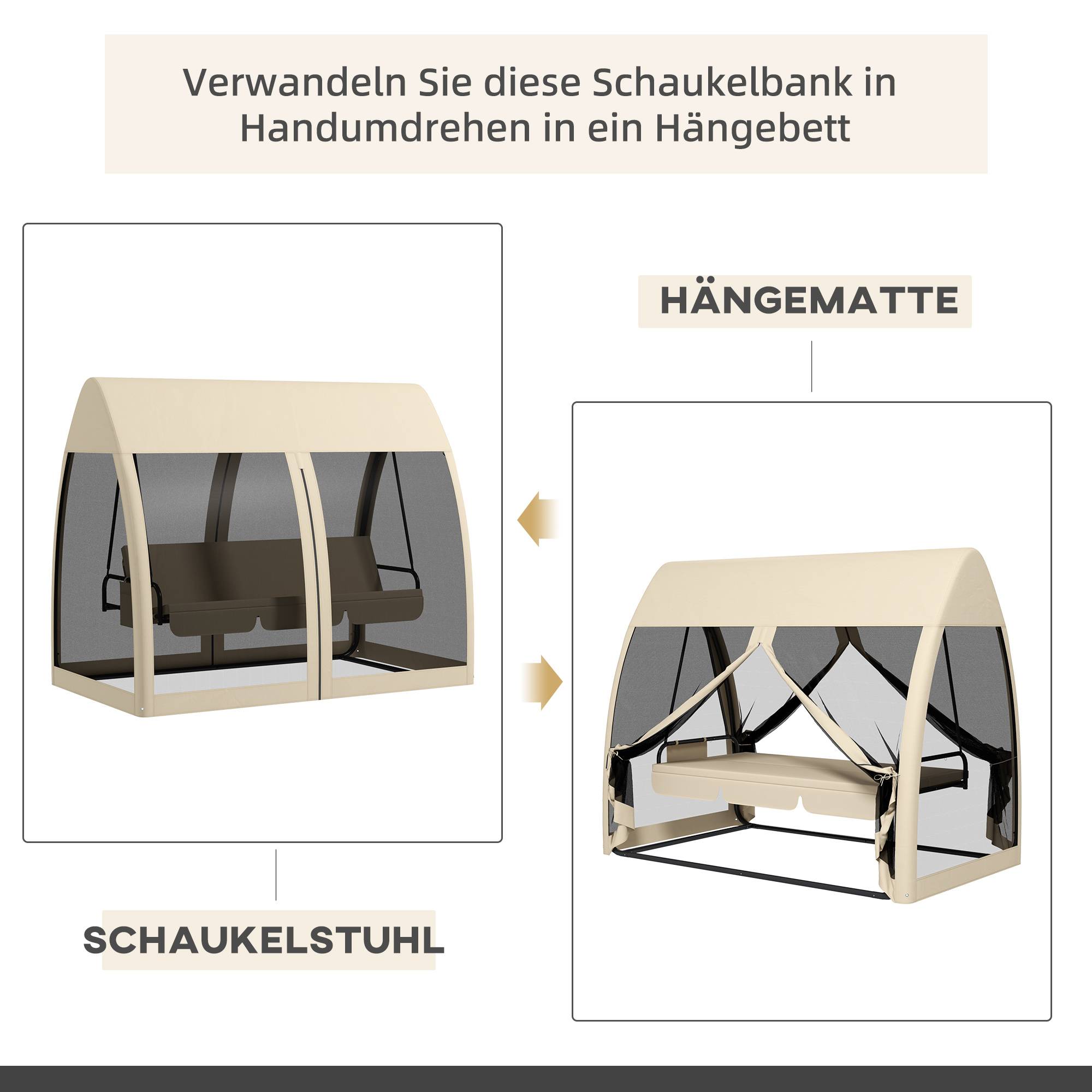 Balancelle de jardin 3 places Métal pour patio Fonction lit et moustiquaire 240x140x197 Café - ComfortXL Outdoor Living - Image 6