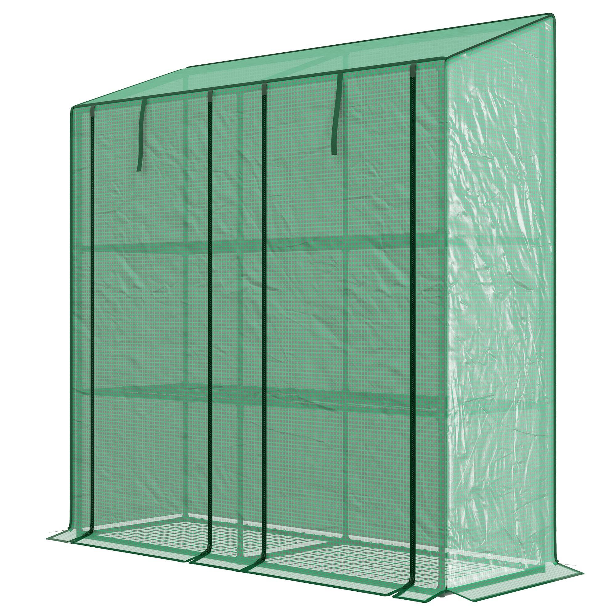 Serre de jardin à 3 niveaux avec étagères, toit incliné et portes zippées, 143 x 46 x 141/151 cm, verte - Image 2