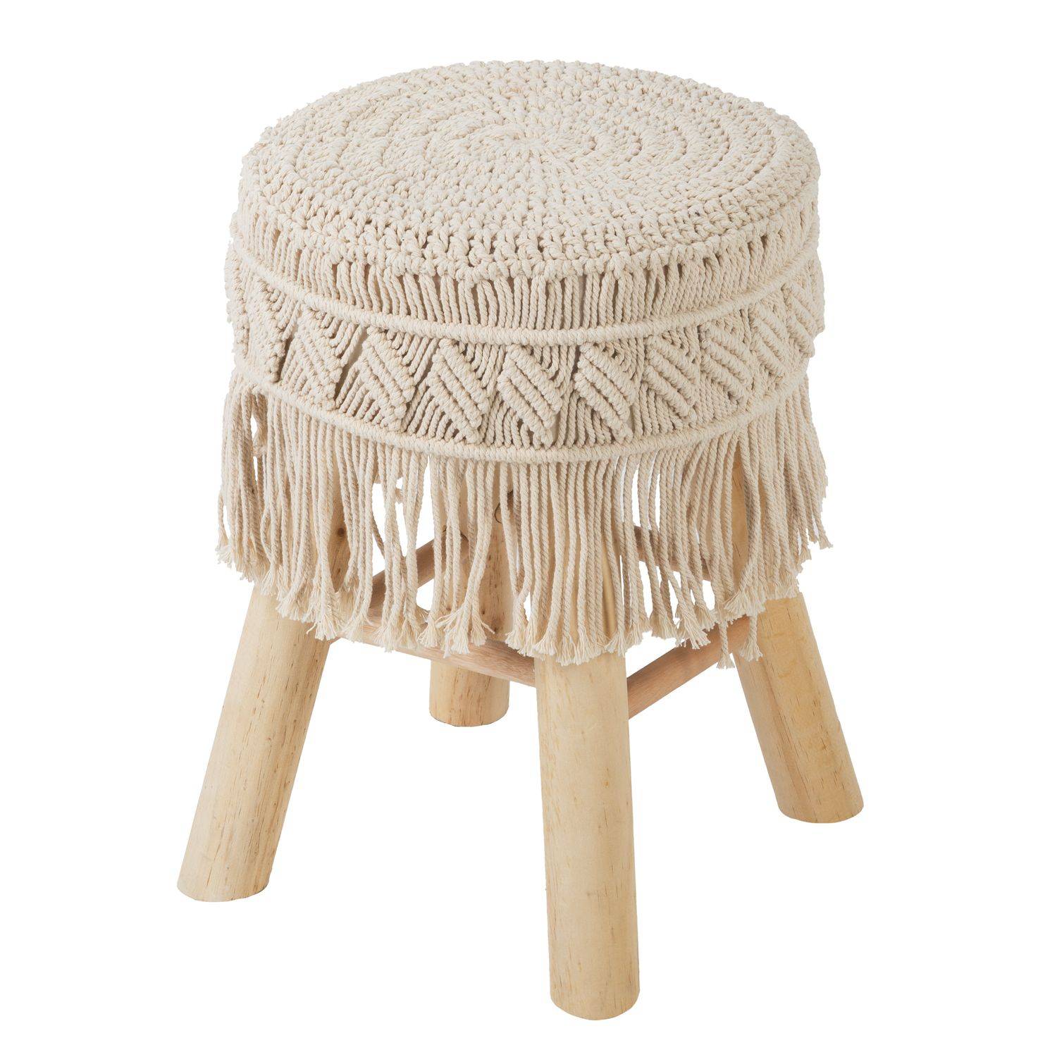 Tabouret en macramé Savana - H. 42 cm - Beige - Atmosphera - Image 1