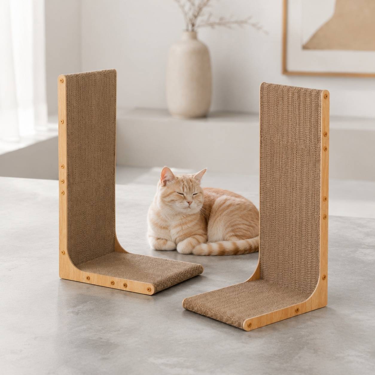 Grattoir Pour Chat Forme L Fixable Mural Vertical Plateau Espace De Repos - Image 7