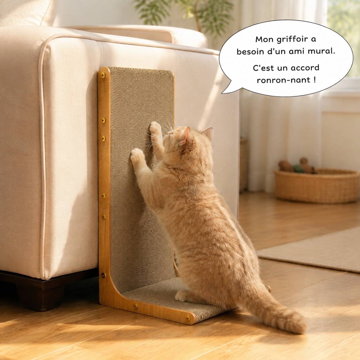 Grattoir Pour Chat Forme L Fixable Mural Vertical Plateau Espace De Repos - Image 3