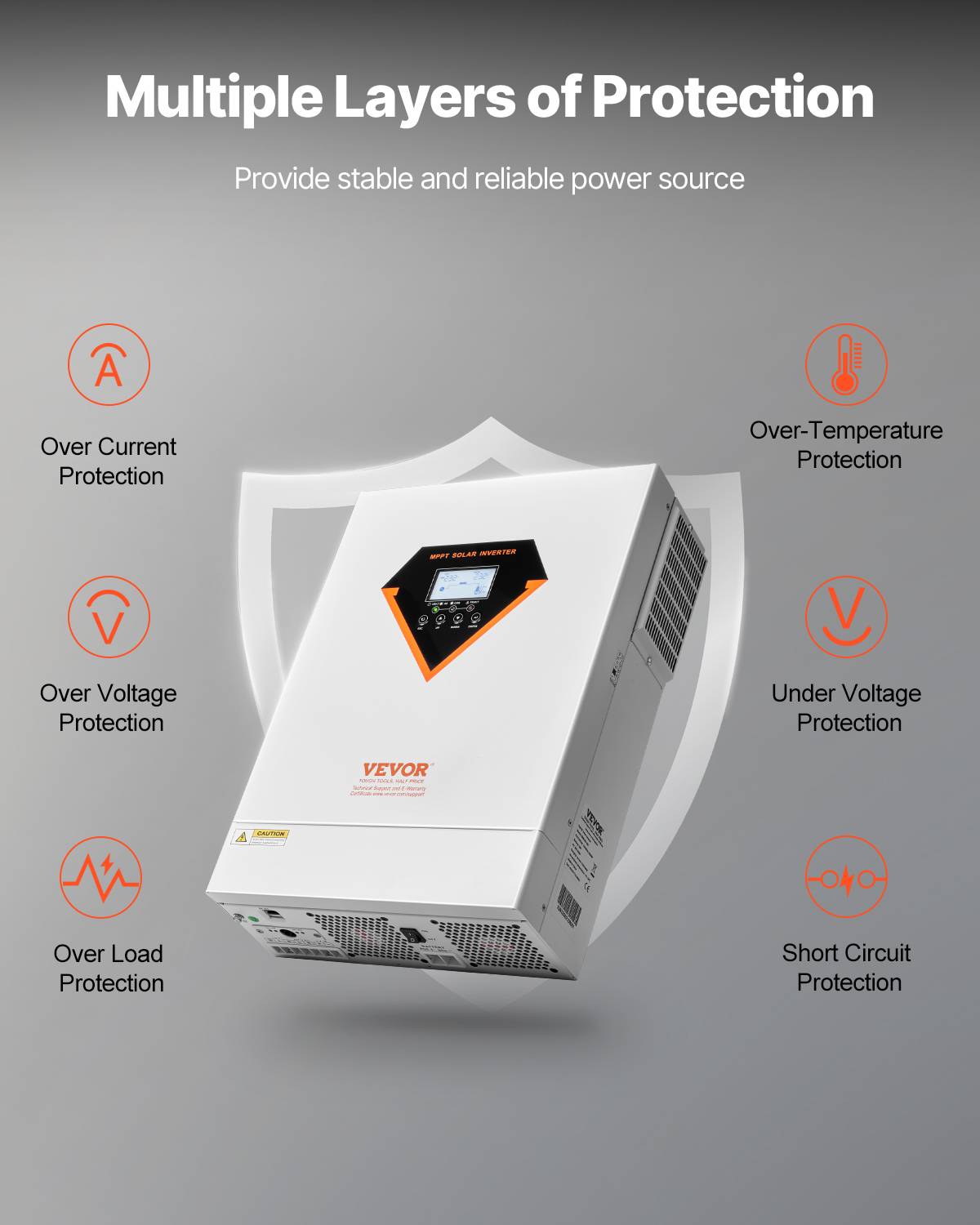 VEVOR Onduleur solaire hybride 6000W, 48V->220/230V, contrôleur MPPT 120A intégré, hors réseau. - Image 6