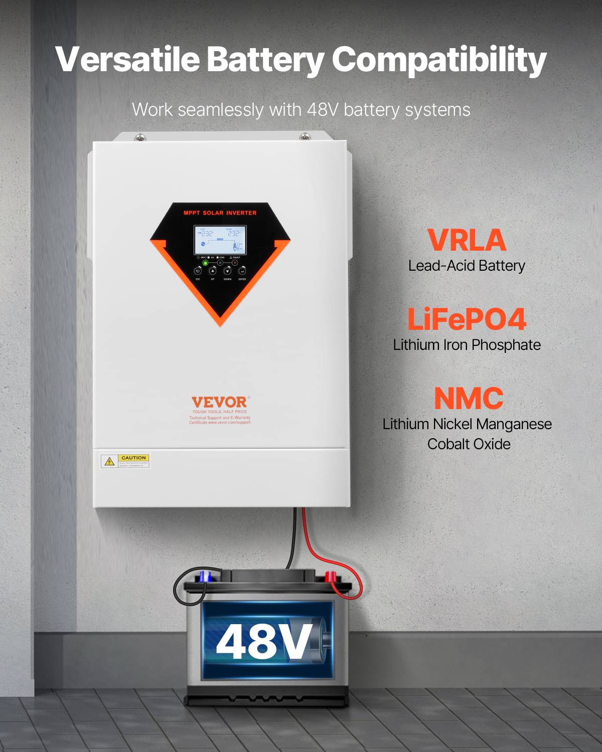 VEVOR Onduleur solaire hybride 6000W, 48V->220/230V, contrôleur MPPT 120A intégré, hors réseau. - Image 5