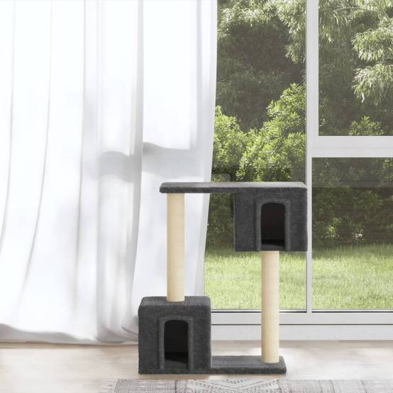 Arbre à chat design compact 60 cm avec niches et sisal Gris Foncé – ComfortXL Pet Living - Image 1