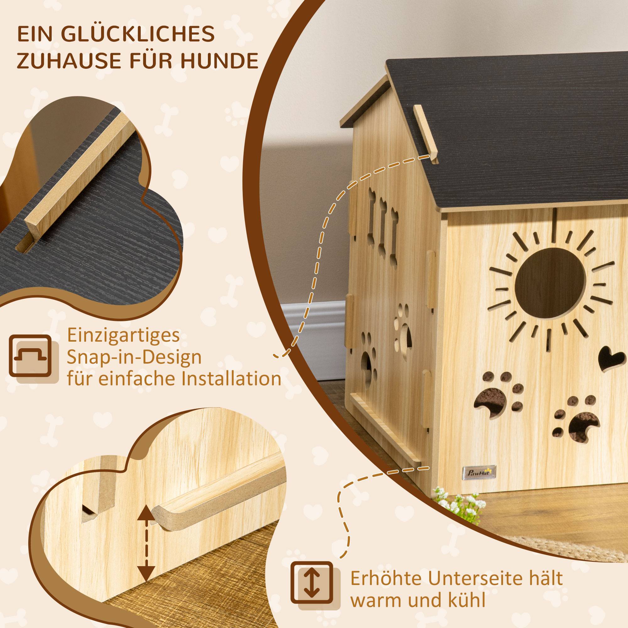 ComfortXL - Niche pour chien en MDF chêne et noir 69 x 50 x 58,5 cm abri extérieur ventilé résistant aux intempéries - Image 6