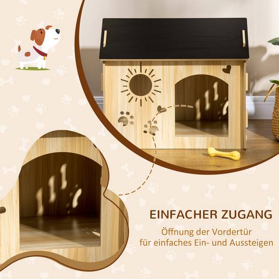 ComfortXL - Niche pour chien en MDF chêne et noir 69 x 50 x 58,5 cm abri extérieur ventilé résistant aux intempéries - Image 5