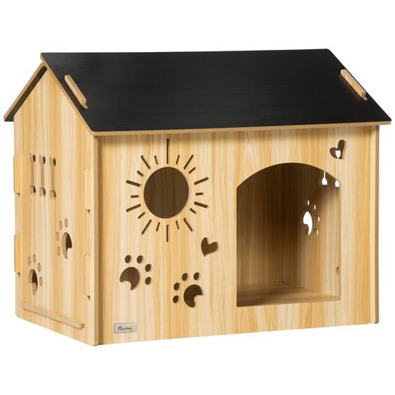 ComfortXL - Niche pour chien en MDF chêne et noir 69 x 50 x 58,5 cm abri extérieur ventilé résistant aux intempéries - Image 10