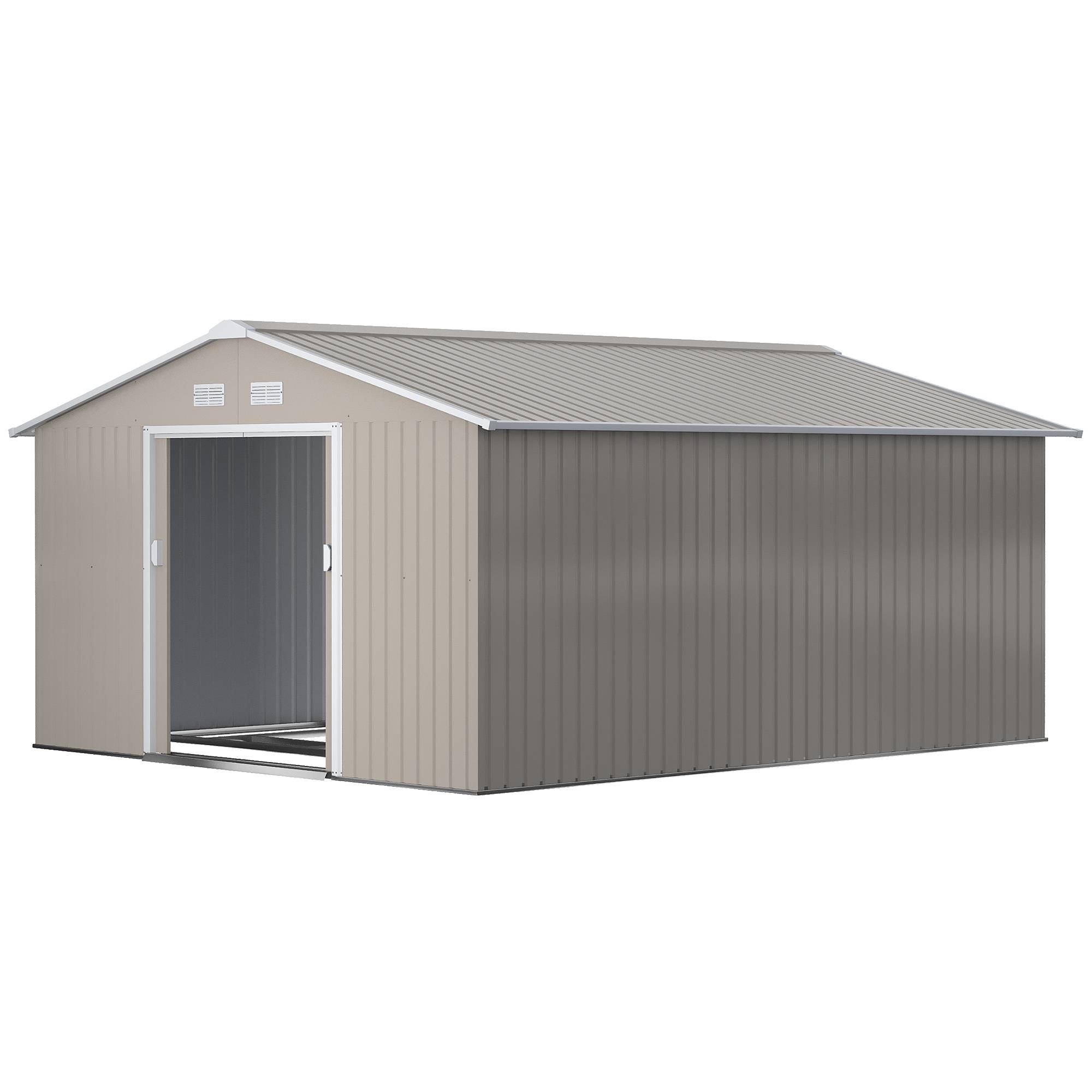 Abri de jardin étanche acier fenêtres ventilation portes coulissantes gris clair, cabanon rangement jardin - Image 2