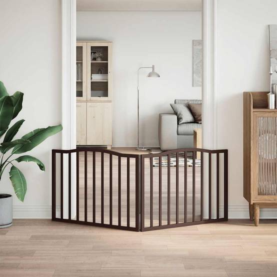 Barrière Sécurité Pliable Chien 2 Panneaux Bois de Peuplier 160cm Autoportante Brun - ComfortXL Pet Living - Image 3