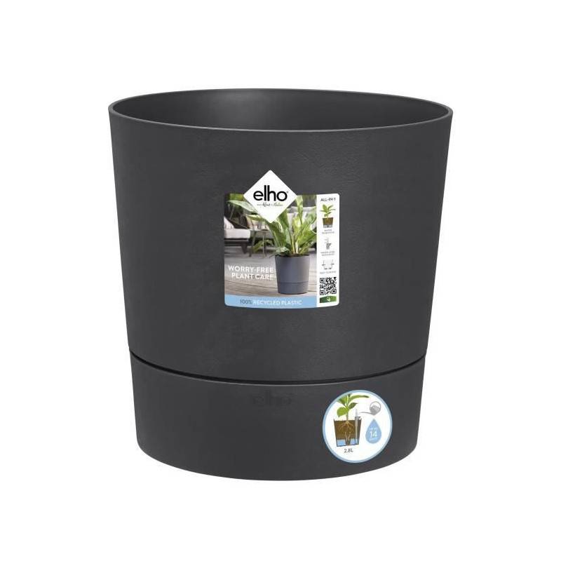 Elho - Elho - Pot De Fleurs -  Greensense Aqua Care Rond 30 - Gris Charbon - Interieur/exterieur - O 29.5 X H 29.1 Cm - Image 1
