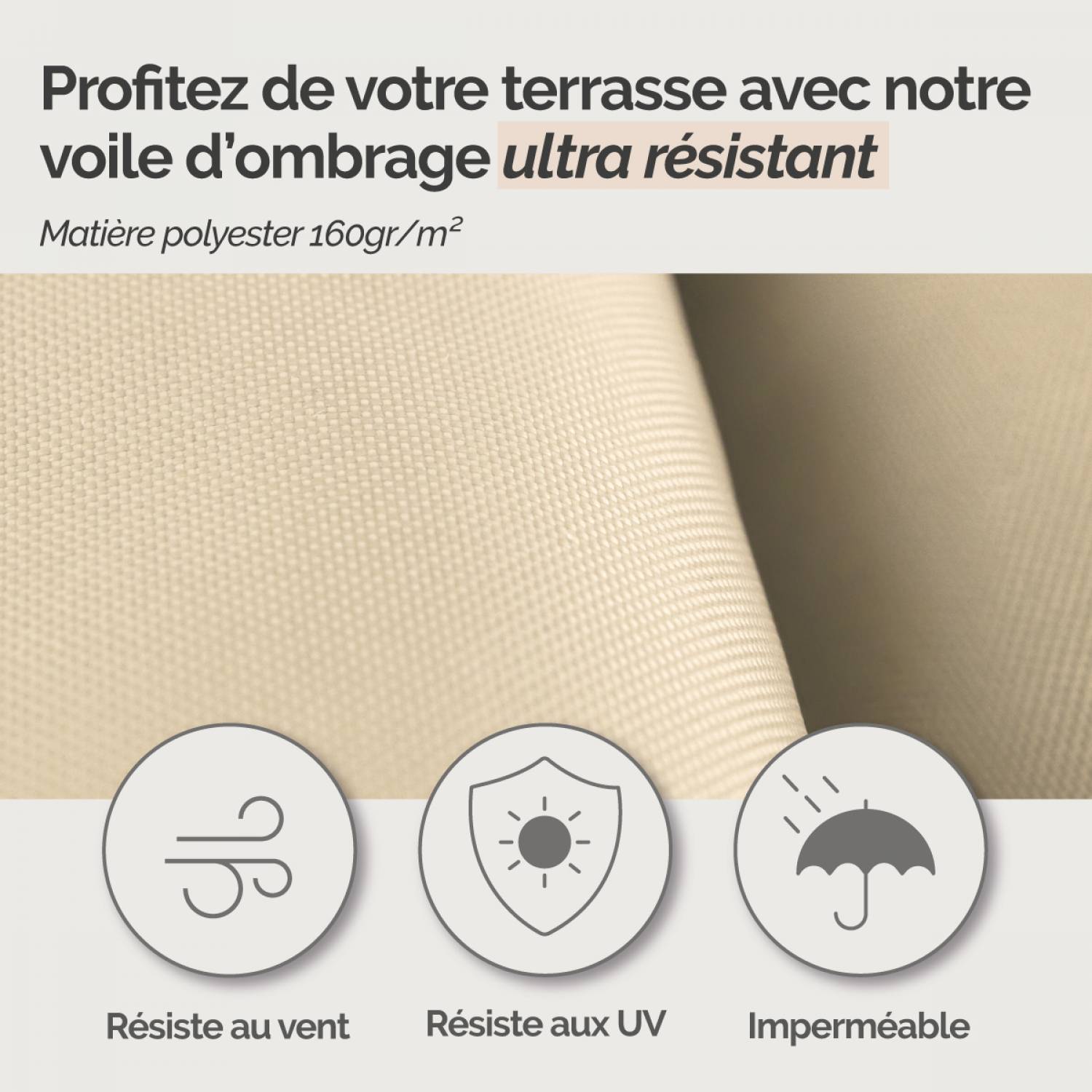 Linxor - Voile d'ombrage rectangulaire imperméable et anti-UV - 2 x 3 m - Beige - Linxor - Image 3