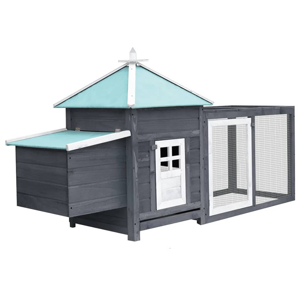 Helloshop26 - Poulailler avec nichoir gris 193 x 68 x 104 cm bois de sapin massif - Image 1