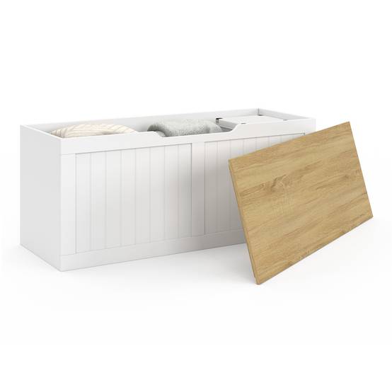 Banc coffre rangement 100 cm LEON bois et blanc - Image 4