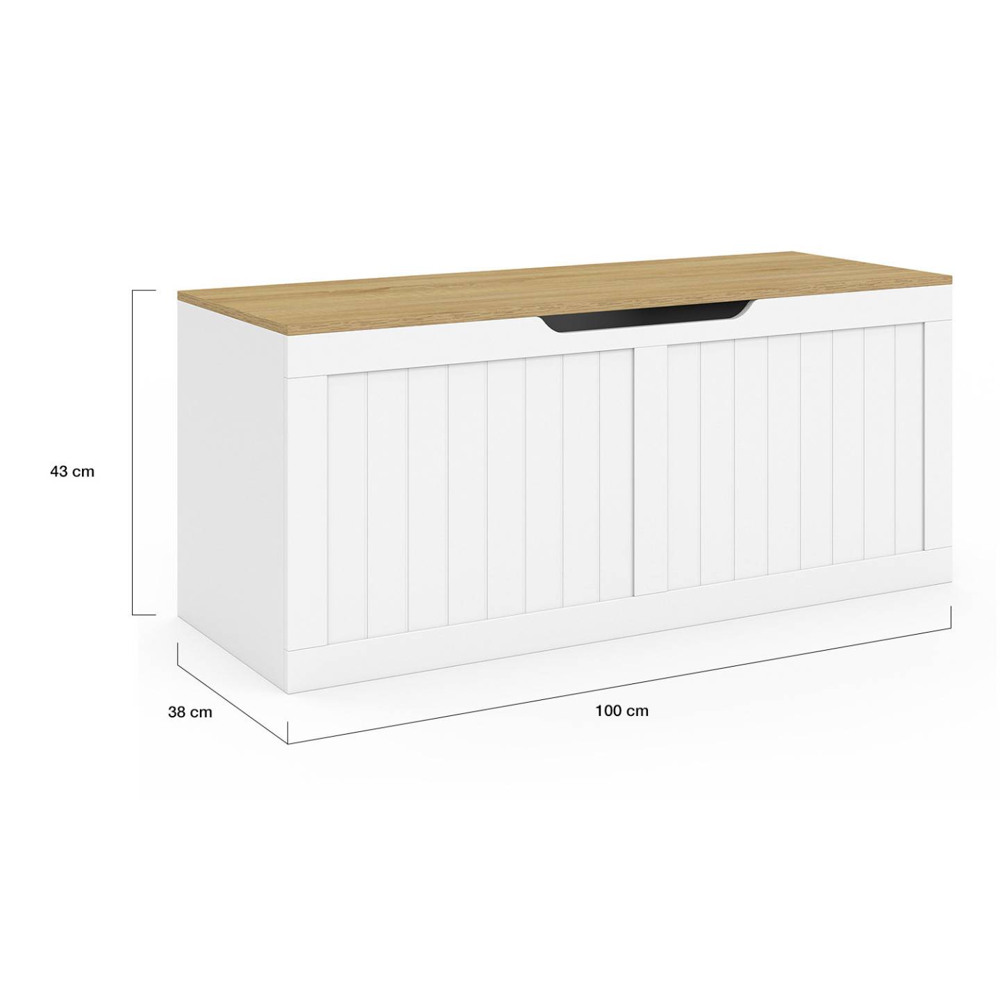 Banc coffre rangement 100 cm LEON bois et blanc - Image 5
