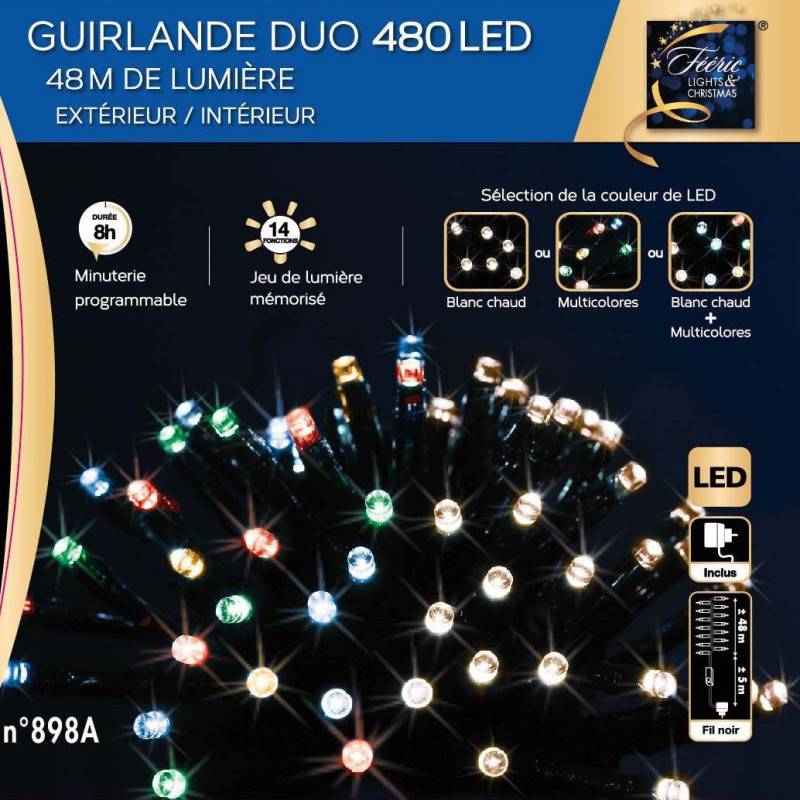 Fééric Lights & Christmas - Guirlande extérieur Noël 480 LED multicolores/blanc chaud programmable - Image 1