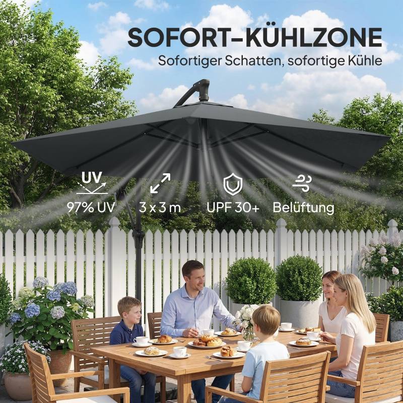 Parasol déporté Métal Jardin Terrasse Manivelle Anti-UV Ø300cm Gris foncé - ComfortXL Outdoor Living - Image 5