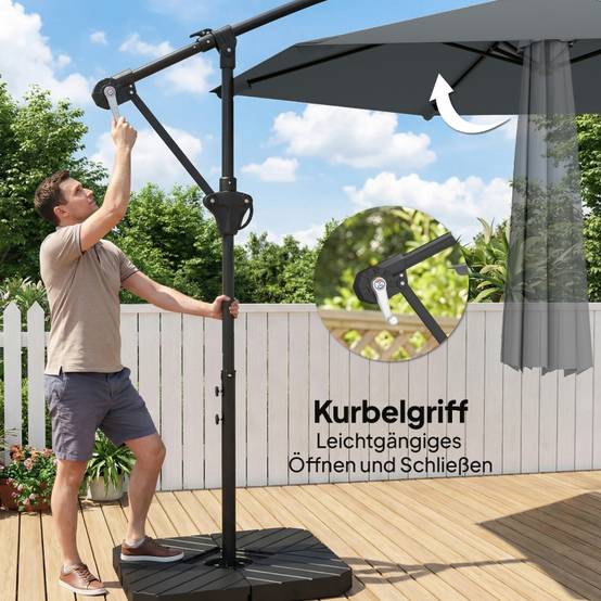 Parasol déporté Métal Jardin Terrasse Manivelle Anti-UV Ø300cm Gris foncé - ComfortXL Outdoor Living - Image 7