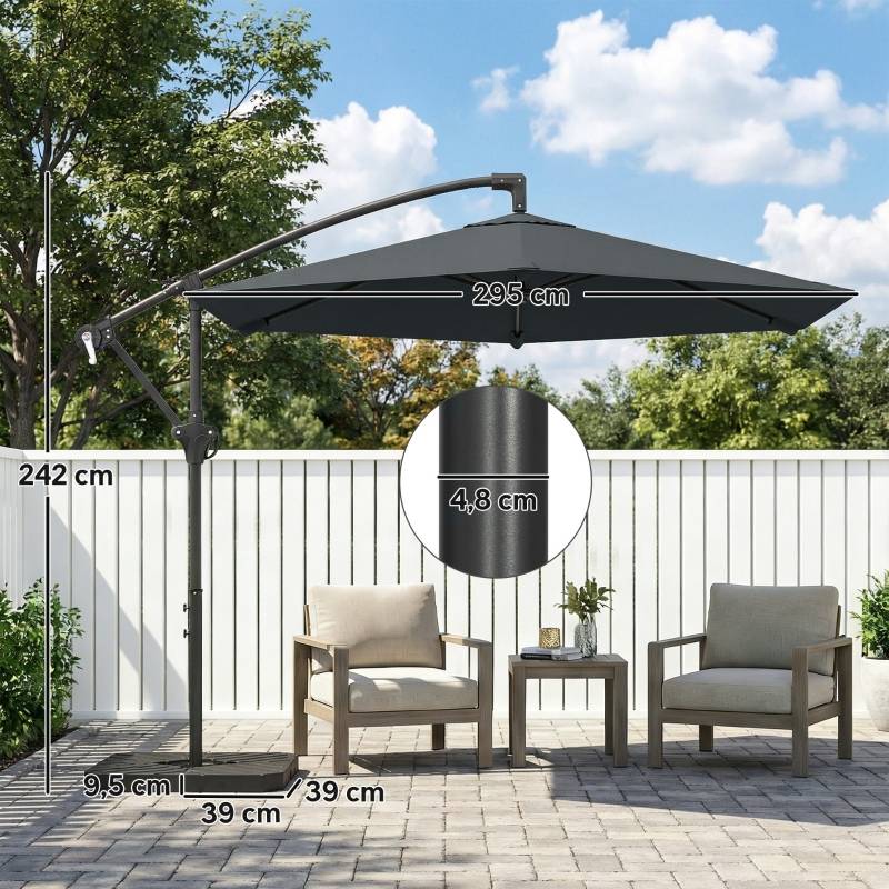 Parasol déporté Métal Jardin Terrasse Manivelle Anti-UV Ø300cm Gris foncé - ComfortXL Outdoor Living - Image 2
