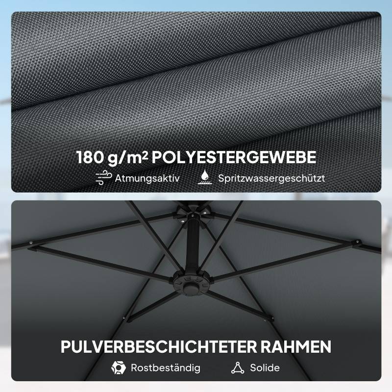 Parasol déporté Métal Jardin Terrasse Manivelle Anti-UV Ø300cm Gris foncé - ComfortXL Outdoor Living - Image 6