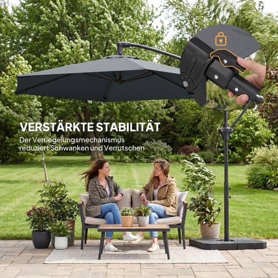 Parasol déporté Métal Jardin Terrasse Manivelle Anti-UV Ø300cm Gris foncé - ComfortXL Outdoor Living - Image 4