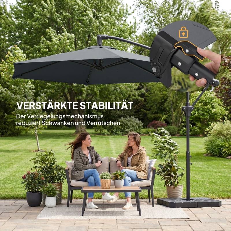 Parasol déporté Métal Jardin Terrasse Manivelle Anti-UV Ø300cm Gris foncé - ComfortXL Outdoor Living - Image 4