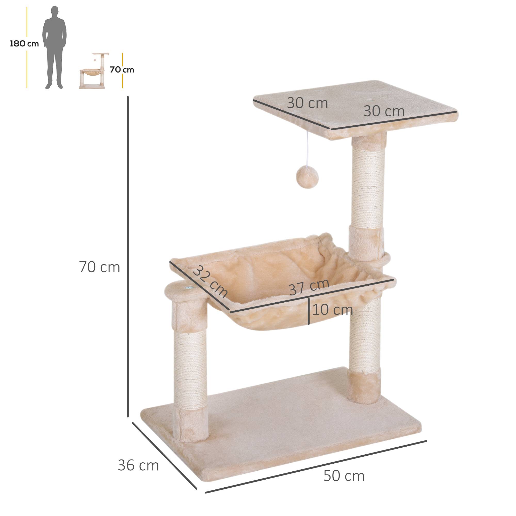 Sans Marque - Arbre à chat petit hamac balle bois peluche structure chat intérieur 50 x 36 x 70 cm beige - Image 5