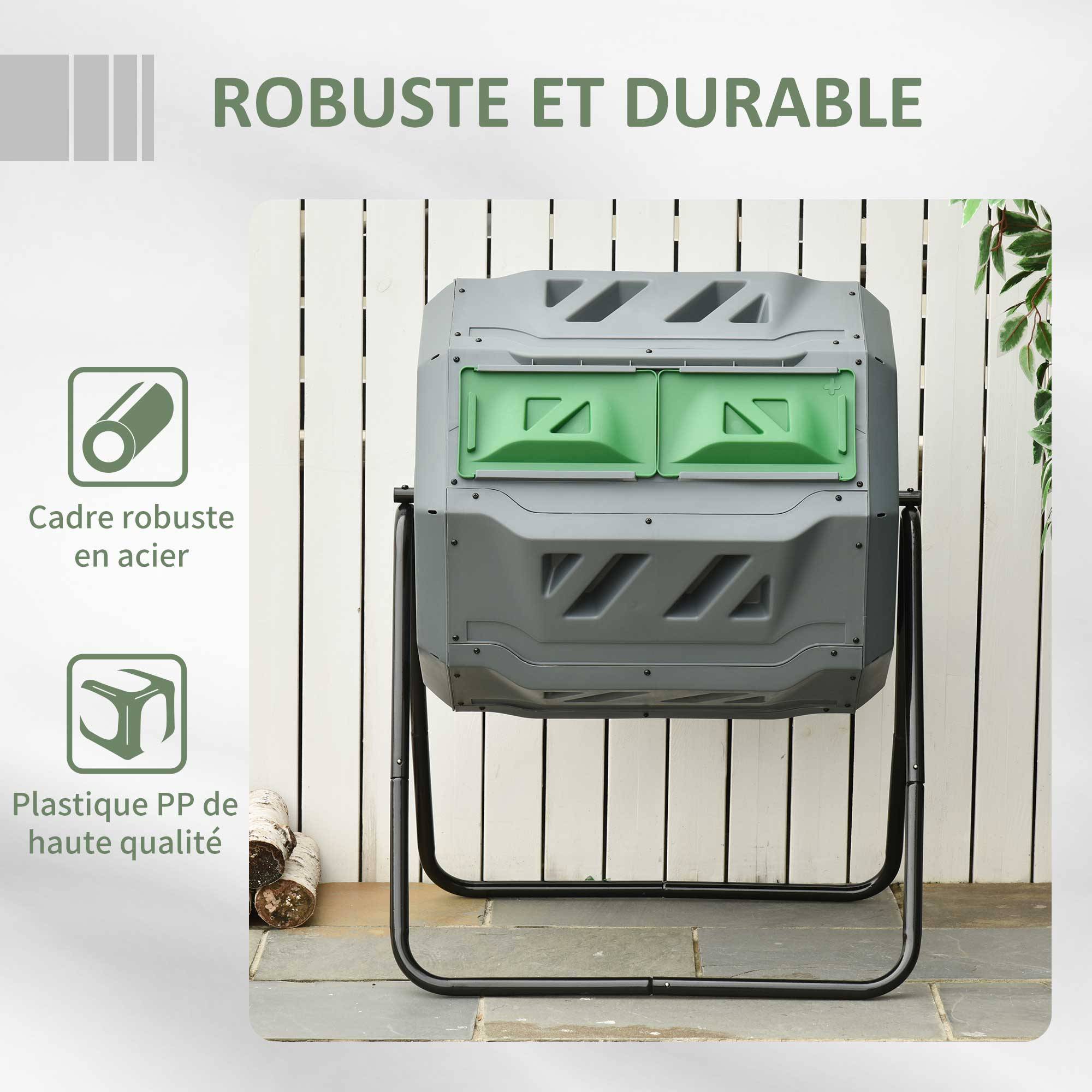 ComfortXL - Composteur rotatif PP acier 160 L gris double chambre pour jardin compostage rapide - ComfortXL Outdoor Living - Image 8