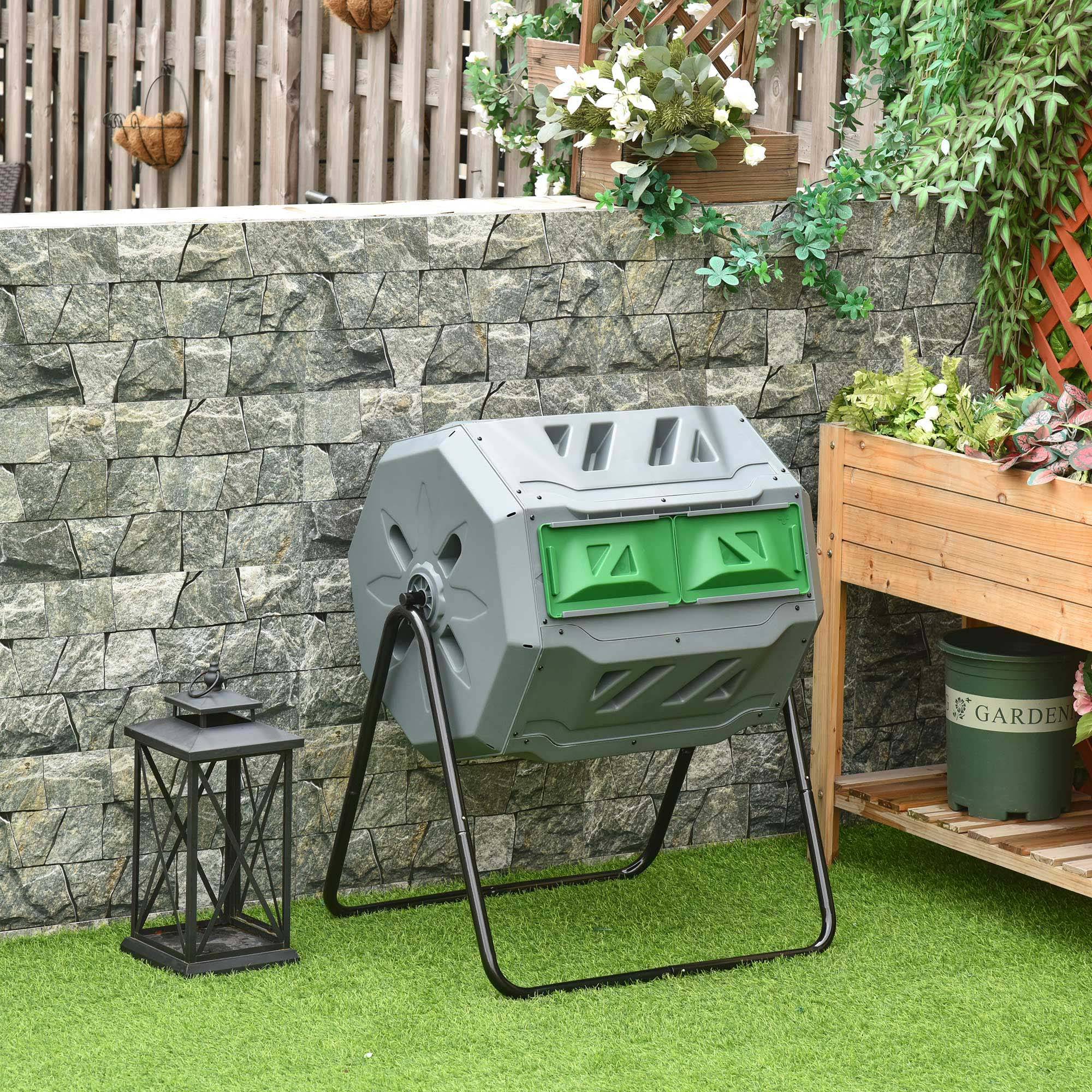 ComfortXL - Composteur rotatif PP acier 160 L gris double chambre pour jardin compostage rapide - ComfortXL Outdoor Living - Image 2