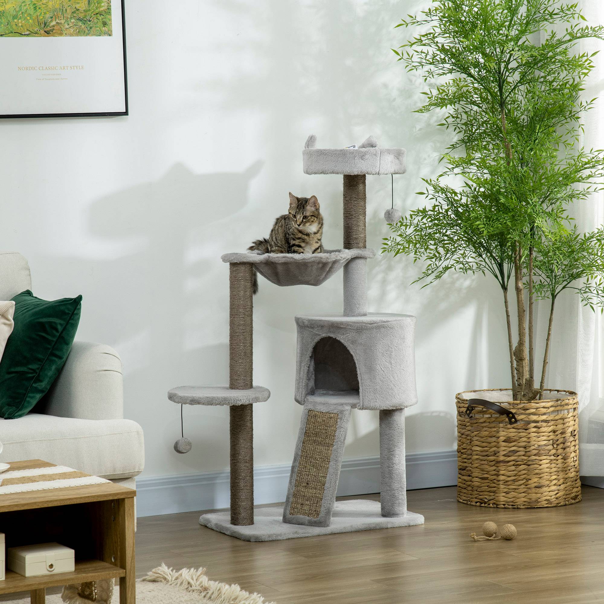 arbre à chat grotte panier hamac jouets 60x40x113 cm gris clair chat intérieur multi niveaux stable - Image 3
