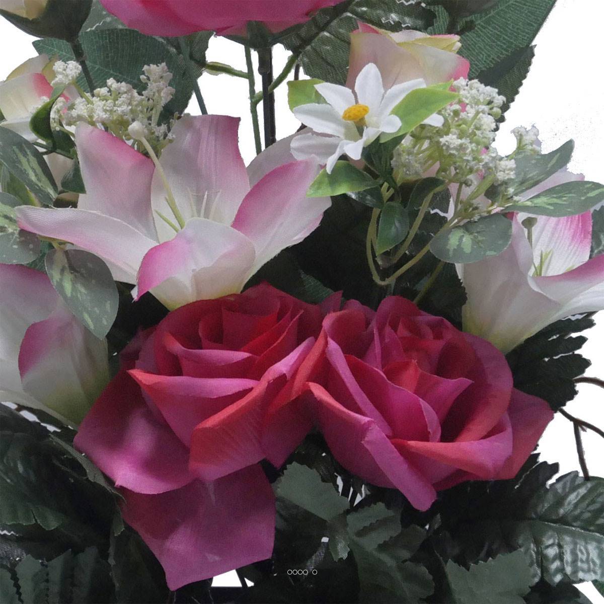 Artificielles - Jardinière fleurs Rose, Bouton de rose, Lys tigré et Ficus Rose fushiaartificiels pour la Toussaint - couleur: Rose fushia 730 - Image 3