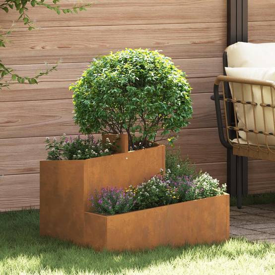 Cache-pot | Bac à fleurs de jardin Marron 60 x 60 x 50 cm Acier patiné - Image 2