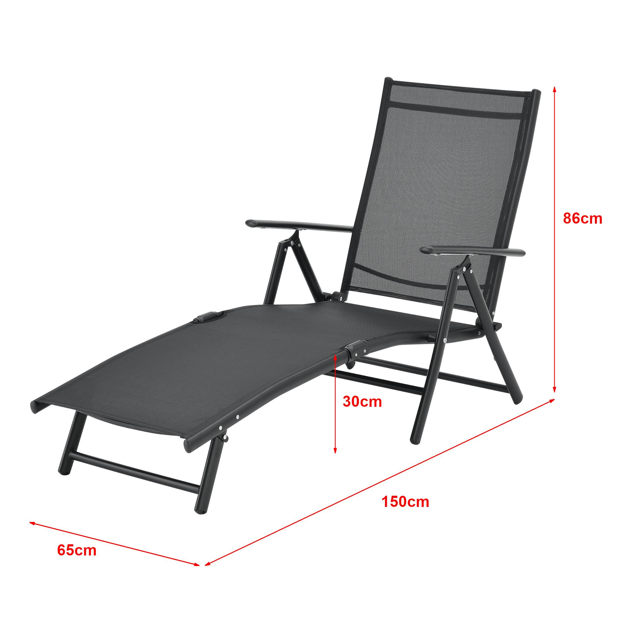 Transat Alborea Inclinable 160° Bain de Soleil avec Accoudoirs 150 x 65 x 86 cm Noir [en.casa] - Image 4