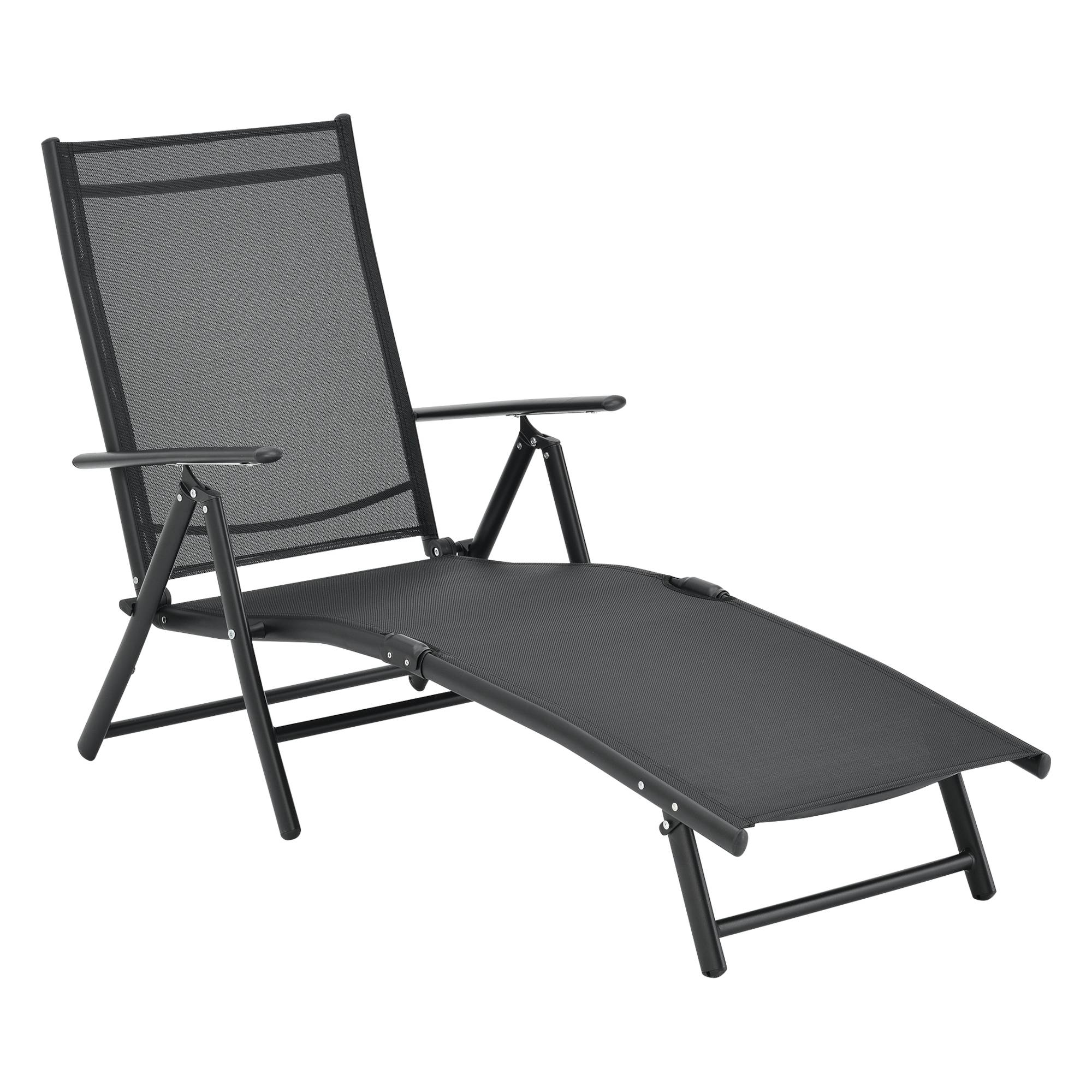 Transat Alborea Inclinable 160° Bain de Soleil avec Accoudoirs 150 x 65 x 86 cm Noir [en.casa] - Image 1