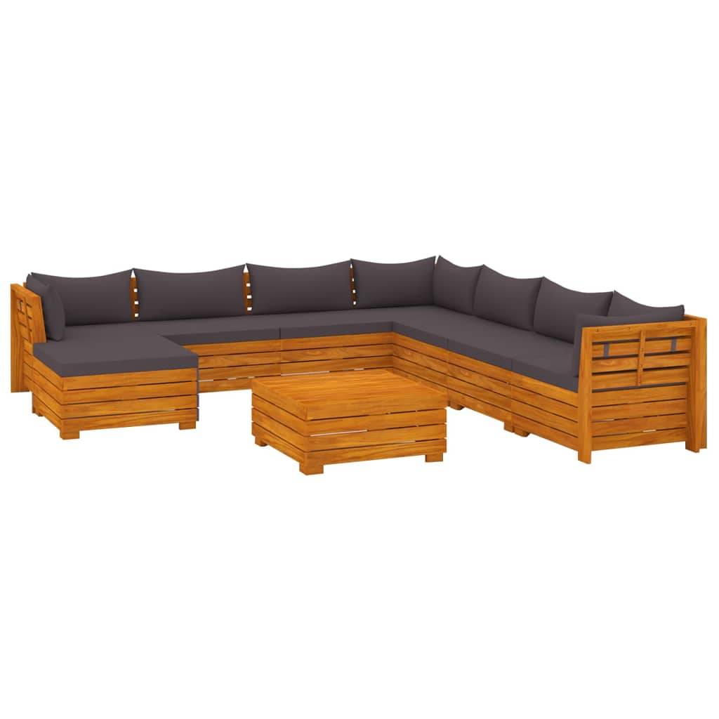 Helloshop26 - Salon de jardin meuble d'extérieur ensemble de mobilier 9 pièces avec coussins bois d'acacia solide - Image 1