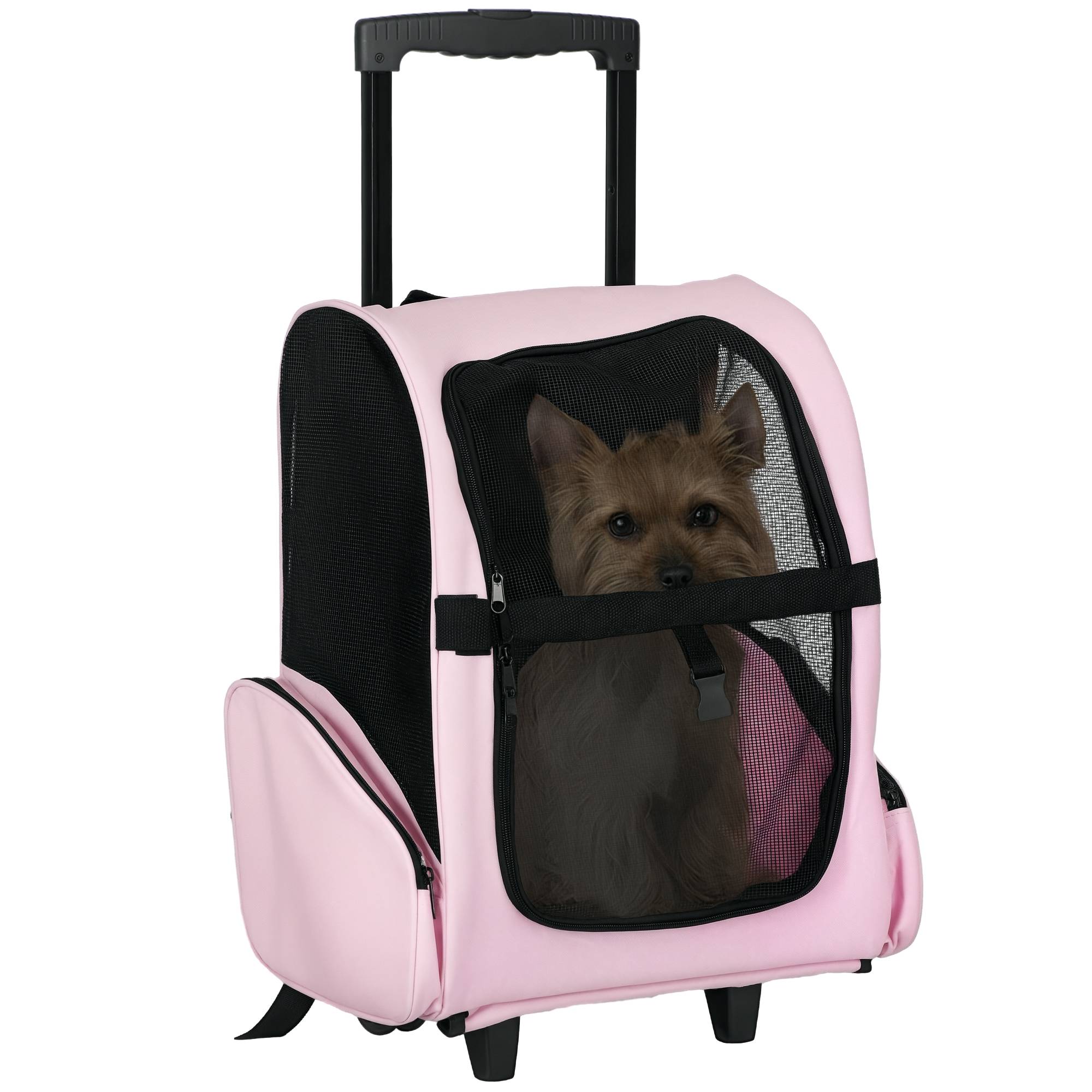 Sans Marque - Sac transport roulettes chien 2 en 1 trolley chariot poignée téléscopique sacs rangement 42x25x55 cm rose - Image 1