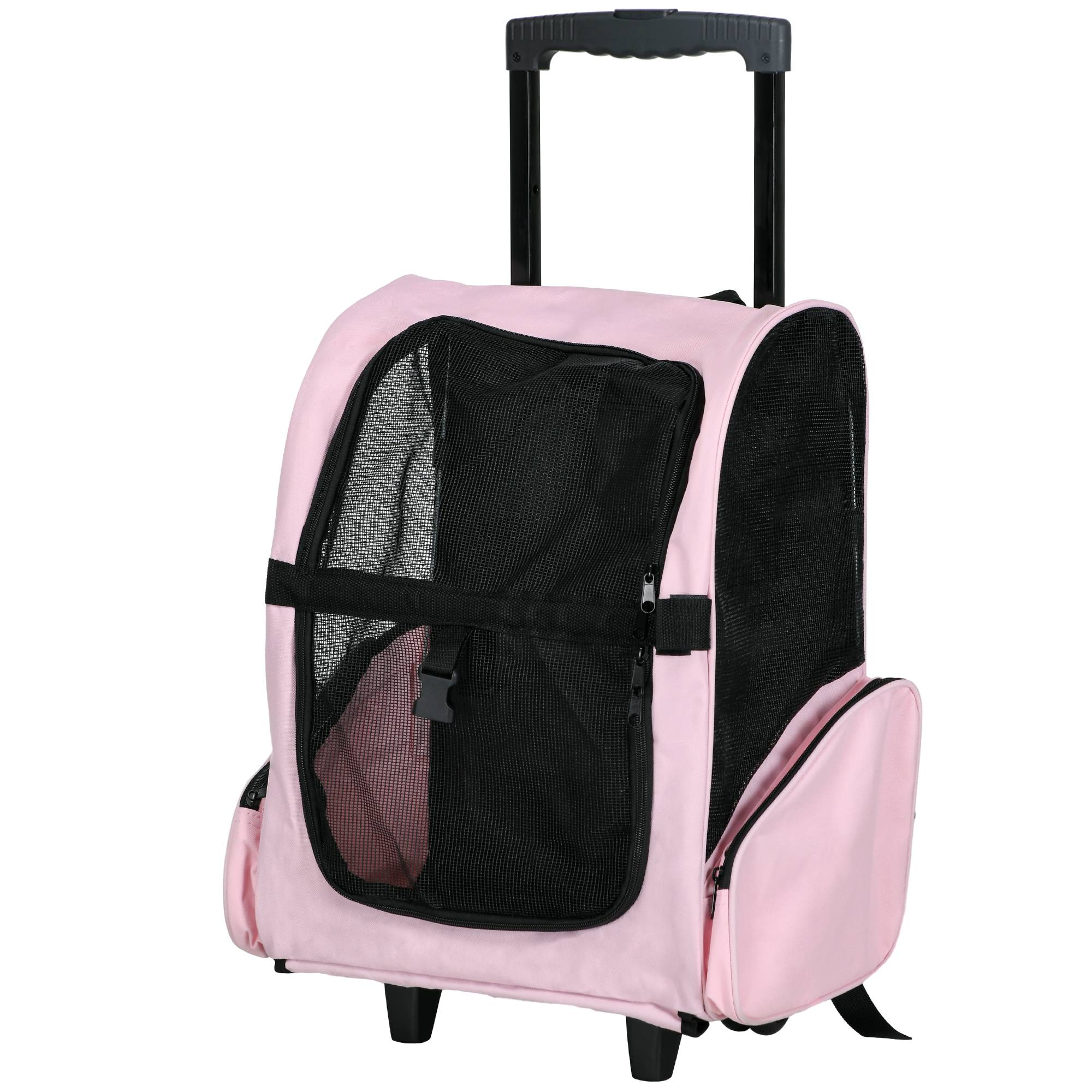 Sans Marque - Sac transport roulettes chien 2 en 1 trolley chariot poignée téléscopique sacs rangement 42x25x55 cm rose - Image 2