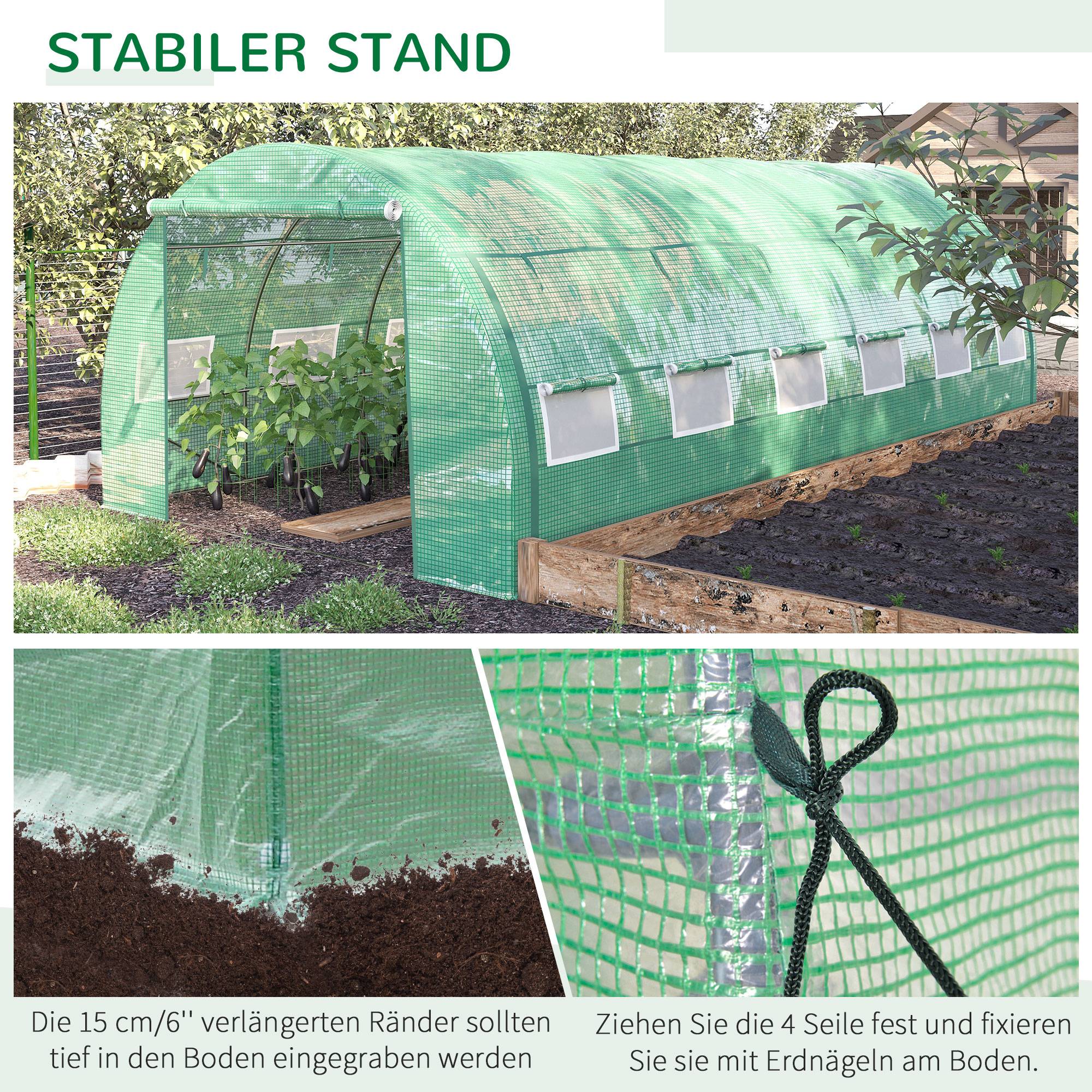 Polytunnel 6 x 3 x 2 m accessible, couvertures enroulables, tunnel, UV, tube acier, Vert - Image 9