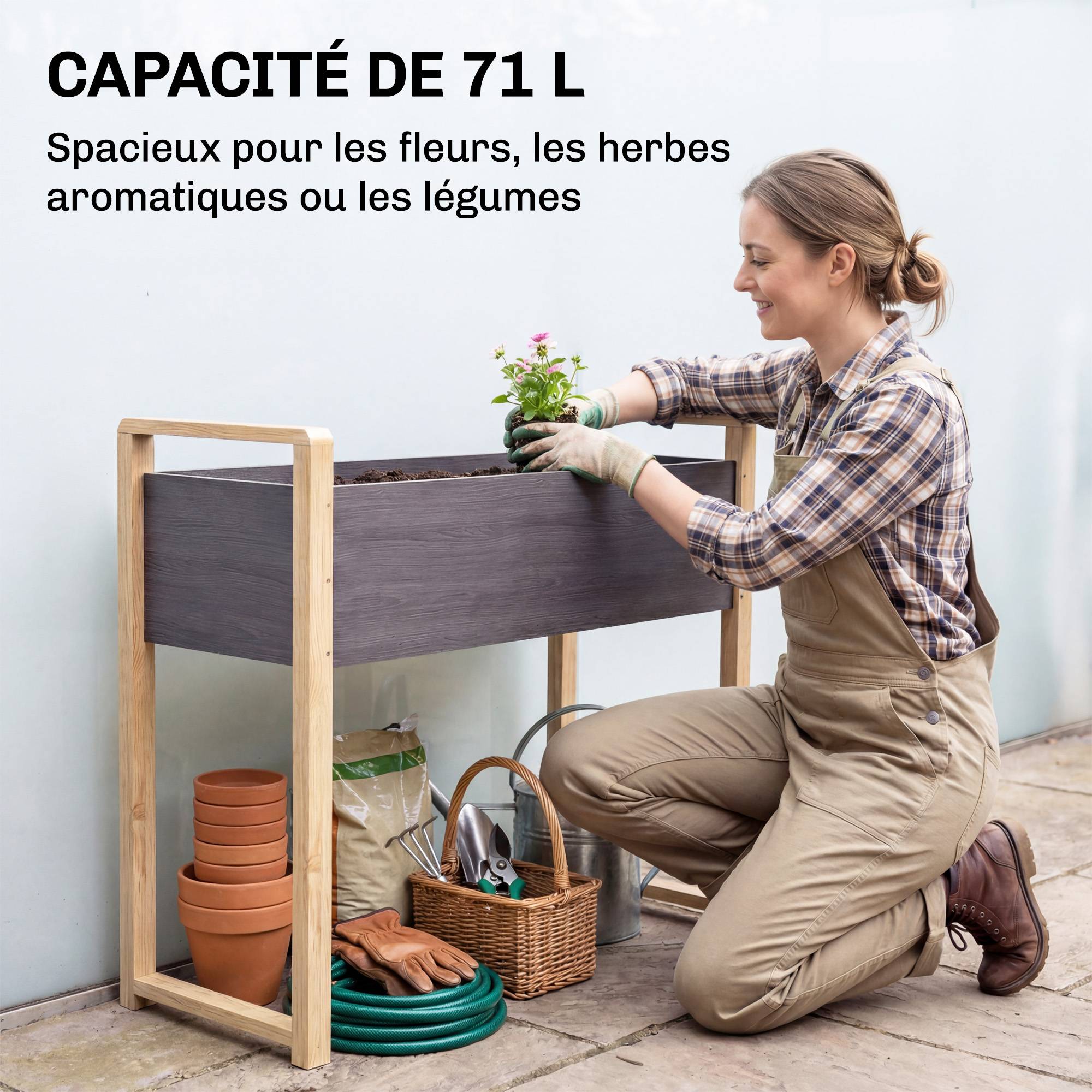 Sans Marque - Carré Potager avec pieds Lit de Jardin Surélevé 4 trous de drainage et Tissu non tissé, 98 x 37 x 90 cm, gris - Image 6