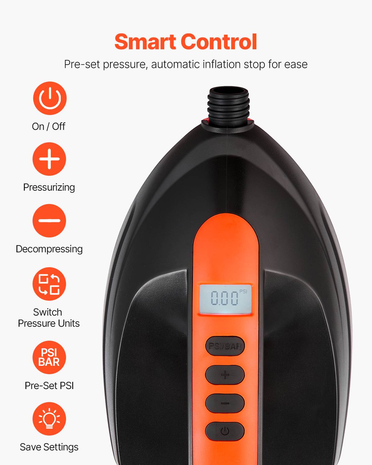 VEVOR Pompe air paddle 20 psi, allume-cigare, arrêt auto, 70 L/min, pour bateau, kayak, matelas. - Image 3