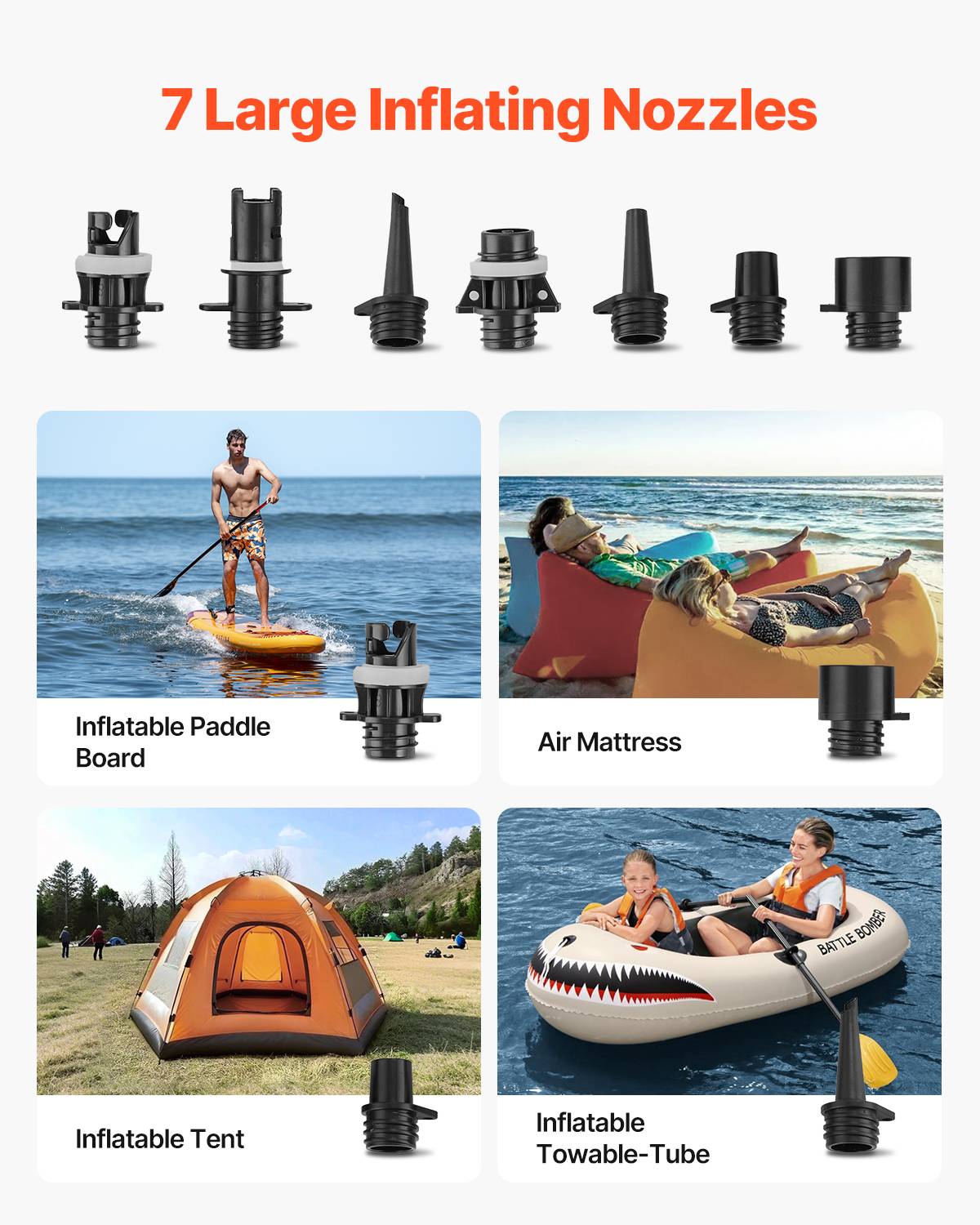 VEVOR Pompe air paddle 20 psi, allume-cigare, arrêt auto, 70 L/min, pour bateau, kayak, matelas. - Image 6