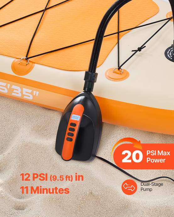 VEVOR Pompe air paddle 20 psi, allume-cigare, arrêt auto, 70 L/min, pour bateau, kayak, matelas. - Image 2