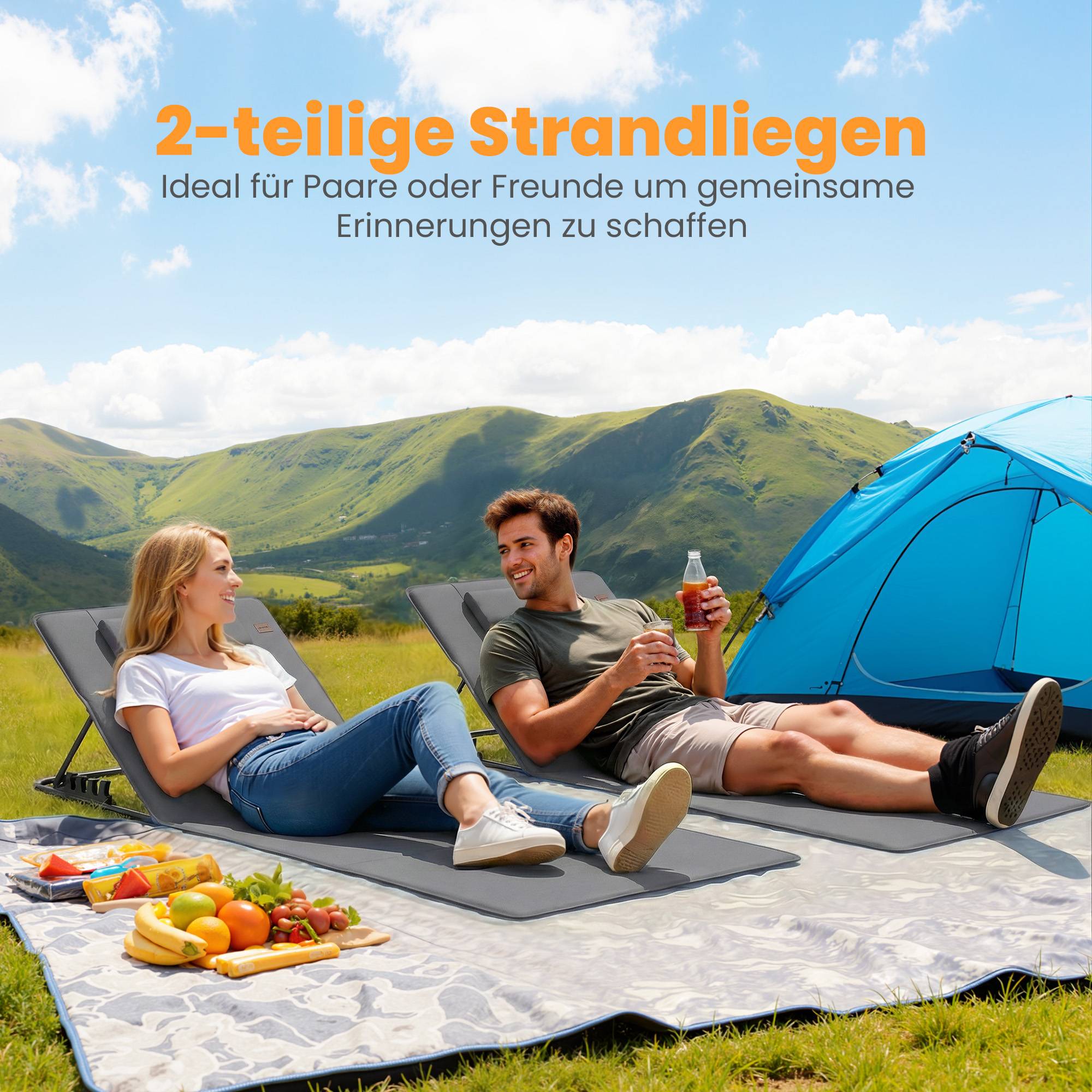 Ensemble de 2 tapis de plage pliables et légers avec dossier réglable, appui-tête et sac de rangement. - Image 7