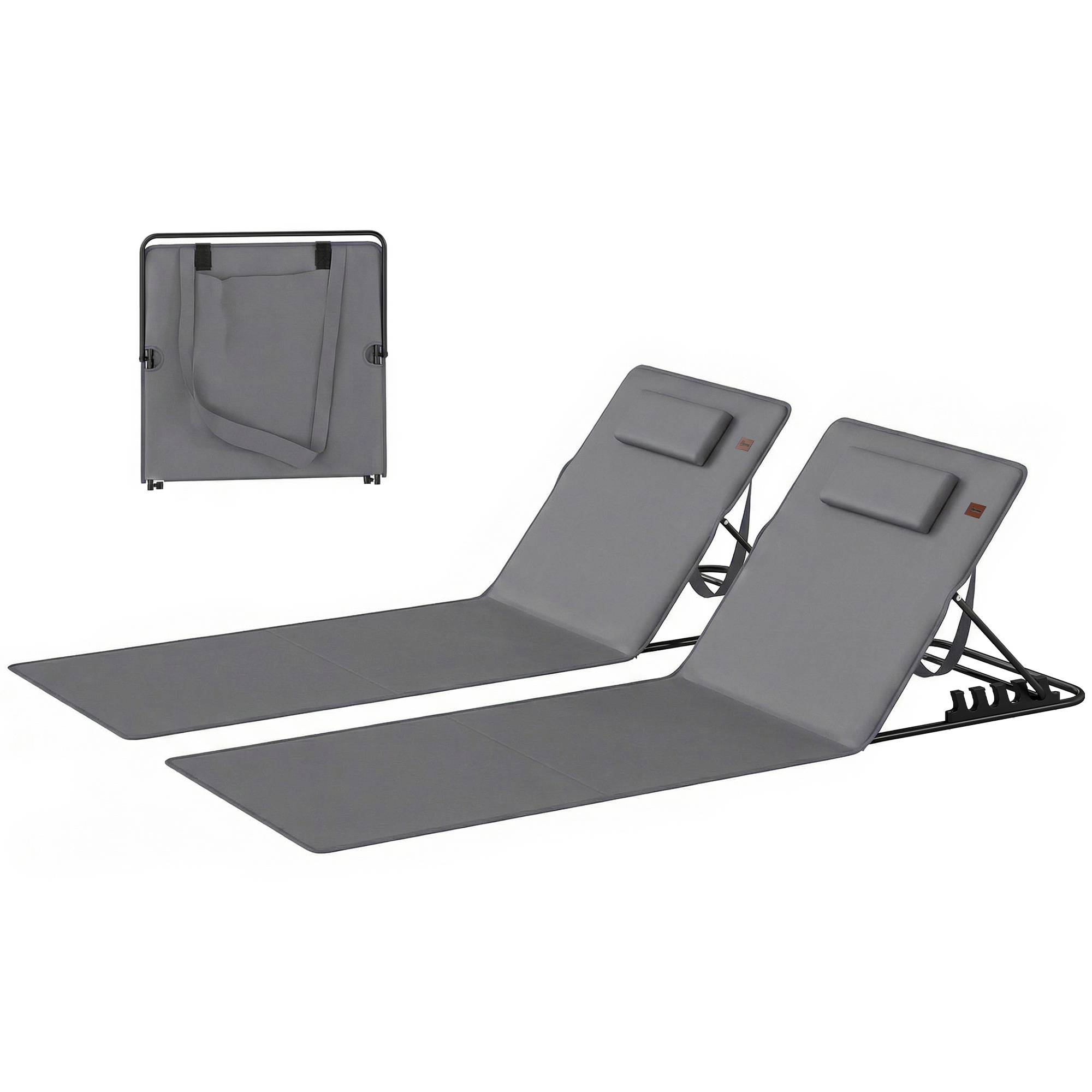 Ensemble de 2 tapis de plage pliables et légers avec dossier réglable, appui-tête et sac de rangement. - Image 2