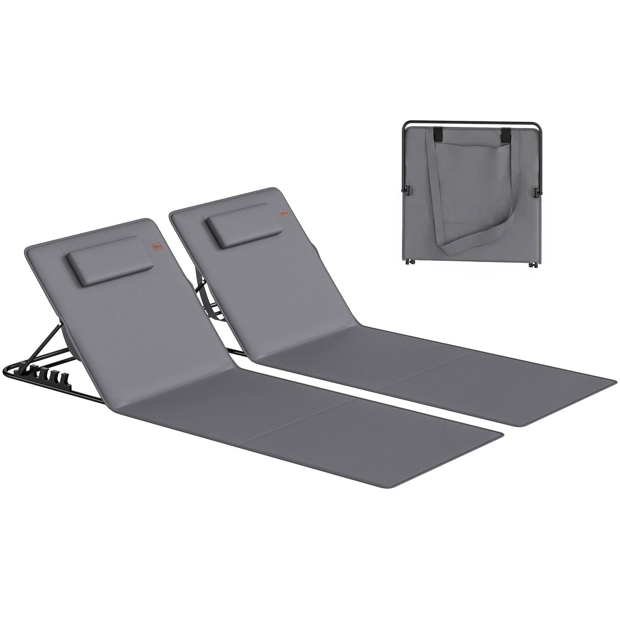 Ensemble de 2 tapis de plage pliables et légers avec dossier réglable, appui-tête et sac de rangement. - Image 1